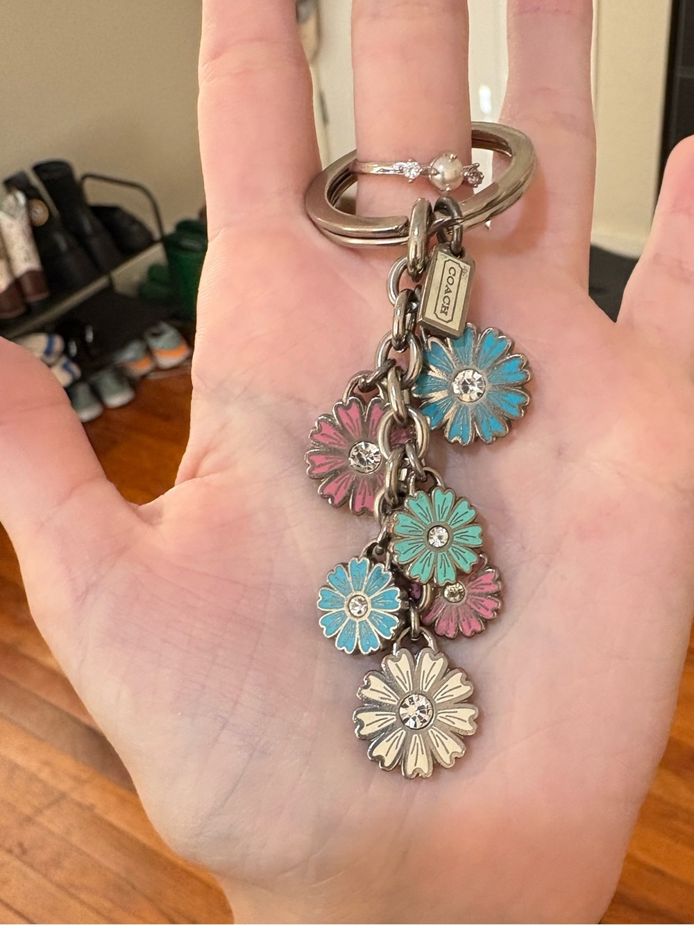 Coach Daisy Charm Keychain in Pink, Turquoise, Mint & Cream